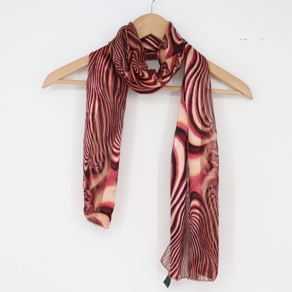 Unbranded Scarf Womens OS Abstract Swirl Print Burgundy Silk Feel Excellent